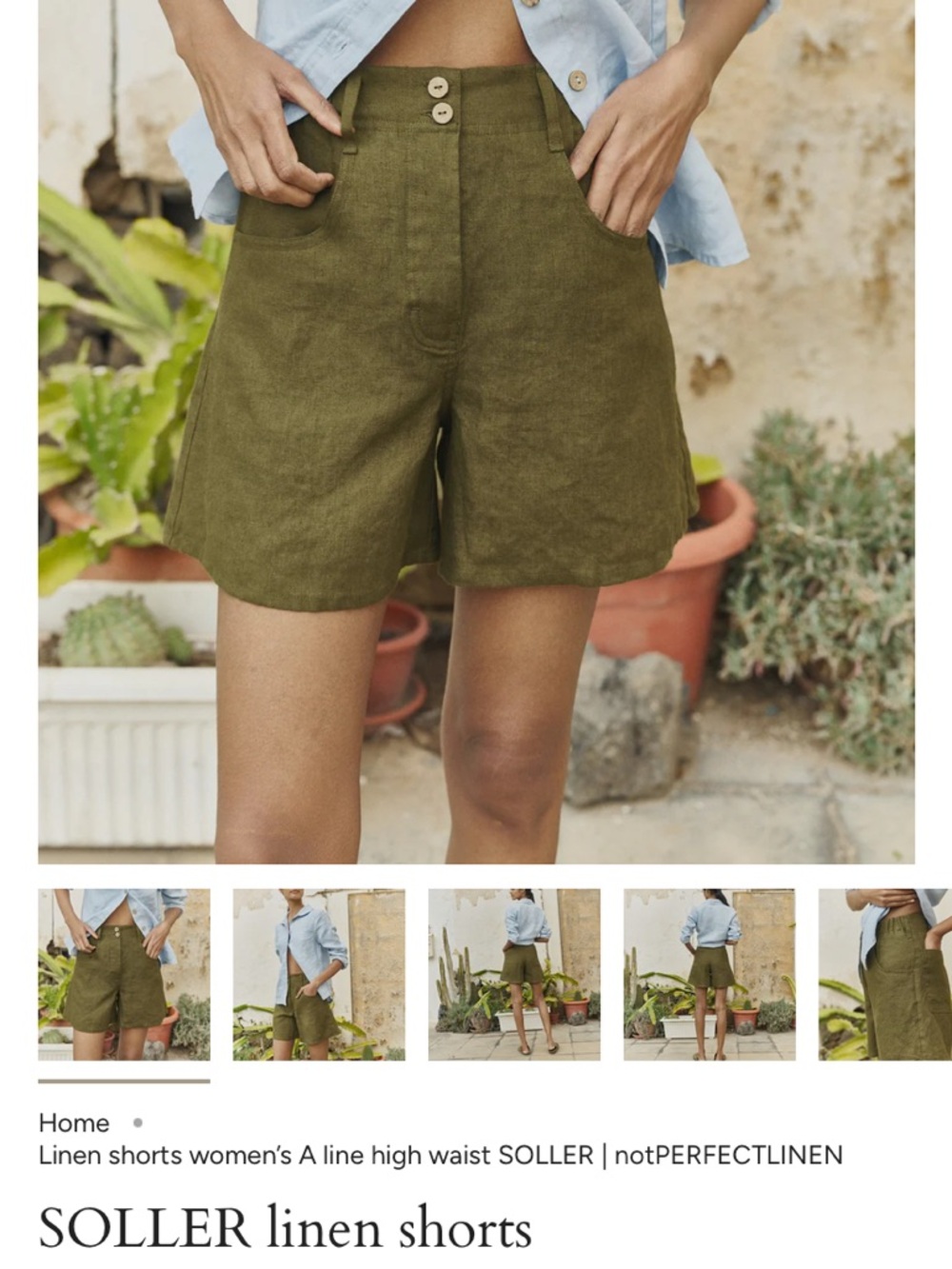 notPERFECTLINEN Olive High-Waist Linen Shorts